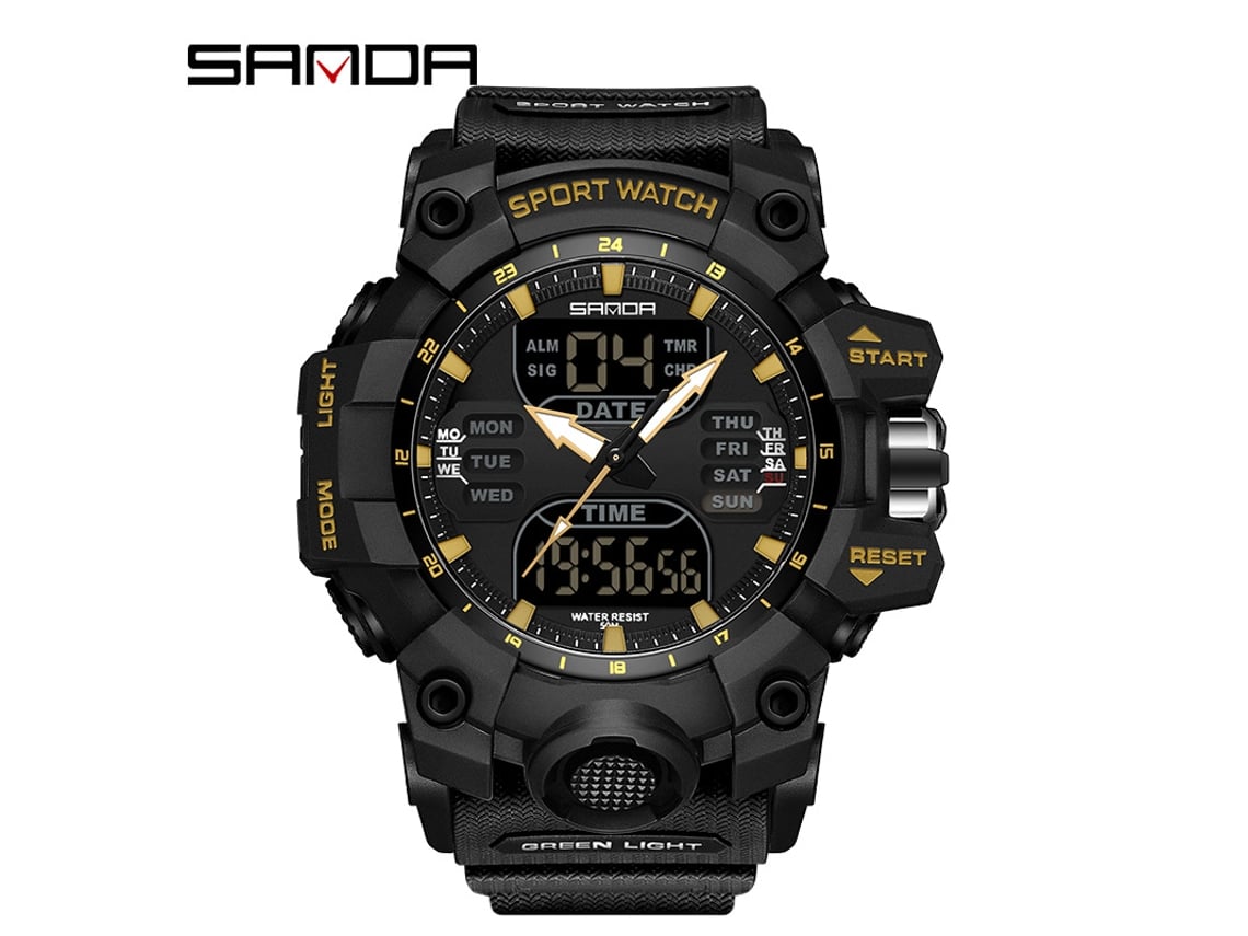 Reloj Electrónico De Moda (negro Y Dorado para Hombre) Con Acabado Luminoso, Resistente Al Agua Y A Los Golpes. Alarma.