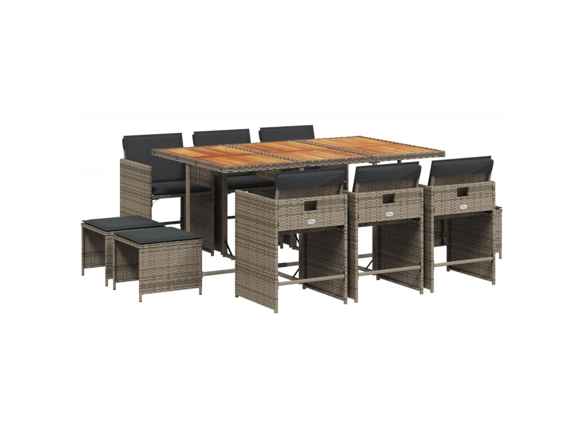 Maison Exclusive - Set De Comedor De Jardín 11 Pzas Y Cojines Ratán Sintético Gris