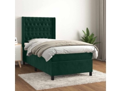 Syfax™ Cama Box Spring Con Colchón Terciopelo Verde Oscuro 100x200 Cm