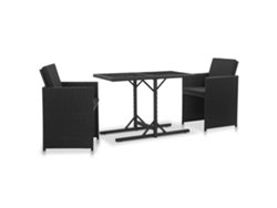 Juego de comedor de exterior de 3 piezas con cojines de mimbre de polietileno negro, Dkd Home Decor