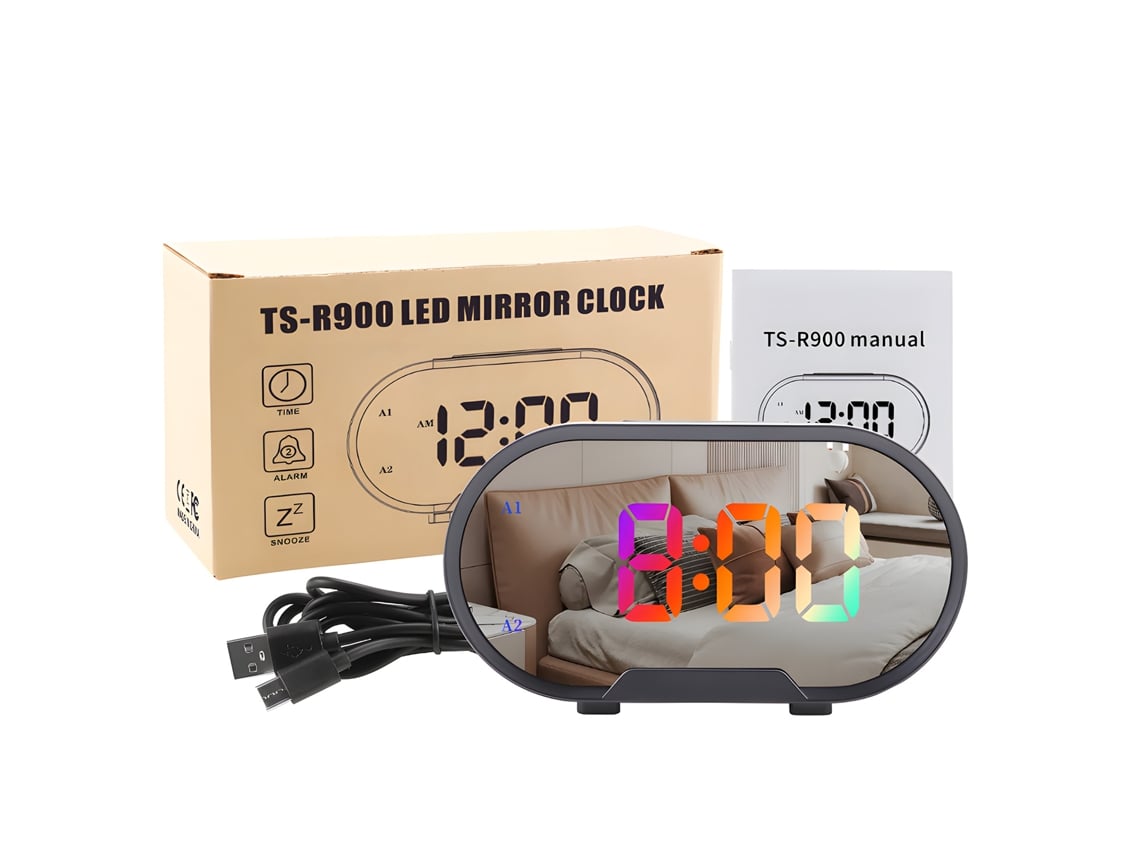 Reloj despertador digital LED RGB Baok-reloj con una gran pantalla de 5,5 pulgadas, función de duplicación de pantalla, modo de atenuación, volumen ajustable, 2 puertos USB y función de repetición de alarma para el dormitorio.
