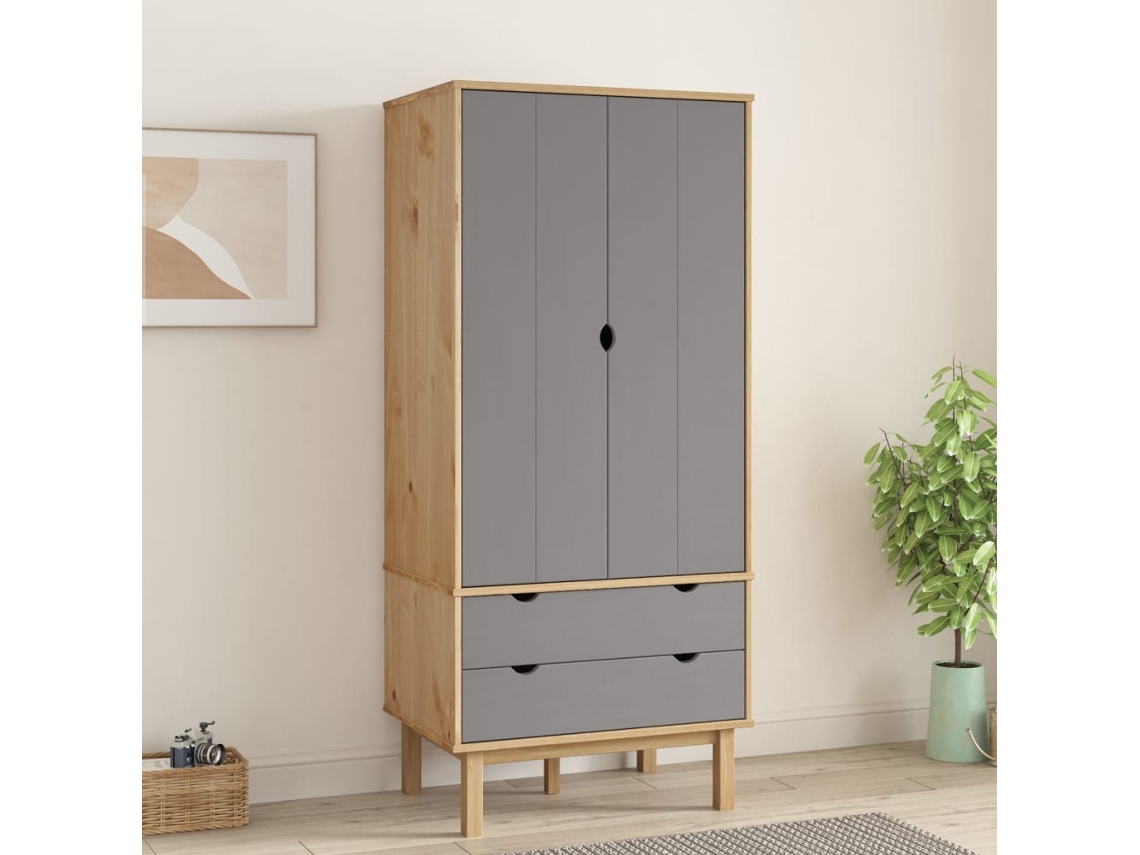 Armario Otta 76,5 x 53 x 172 cm Pino macizo Marrón/Gris Wsd760944 Adorable Home