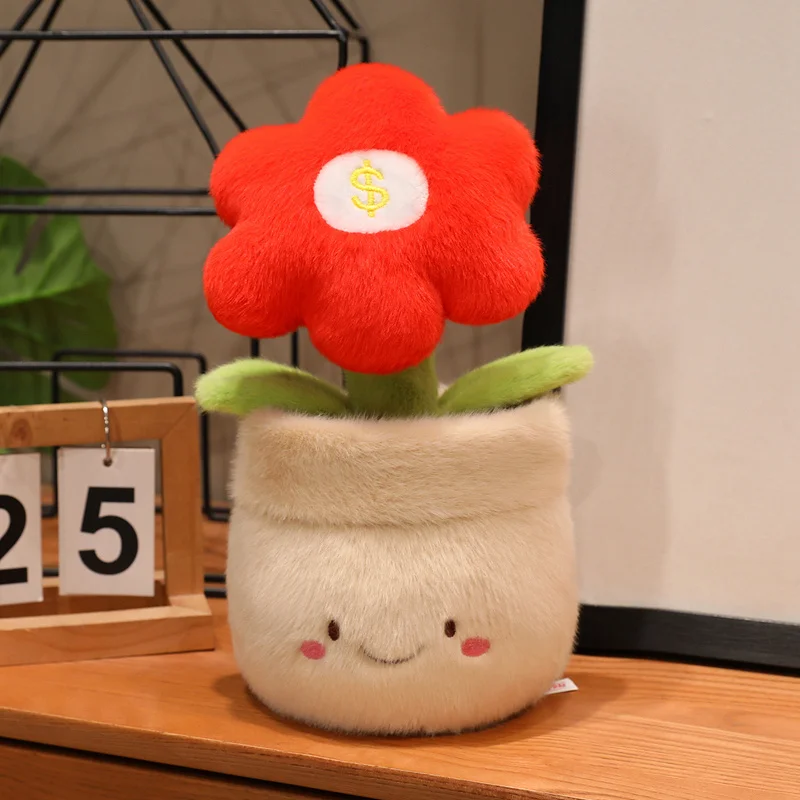 (rojo, 28 Cm) Lindo Peluche Realista De Planta En Maceta De Anime Con Forma De Flor