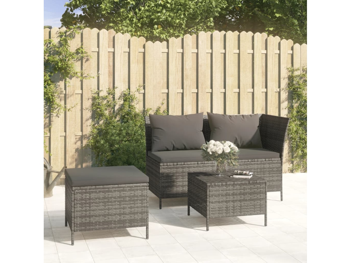 Conjunto de jardín de 3 piezas DKD Home Decor con cojines de mimbre gris