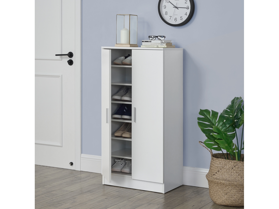 Mueble zapatero Notribontaa con estantes y puertas 108x55x35cm Blanco [en.casa]