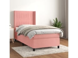 Cama Box Spring Con Colchón Terciopelo Rosa 90x190 Cm