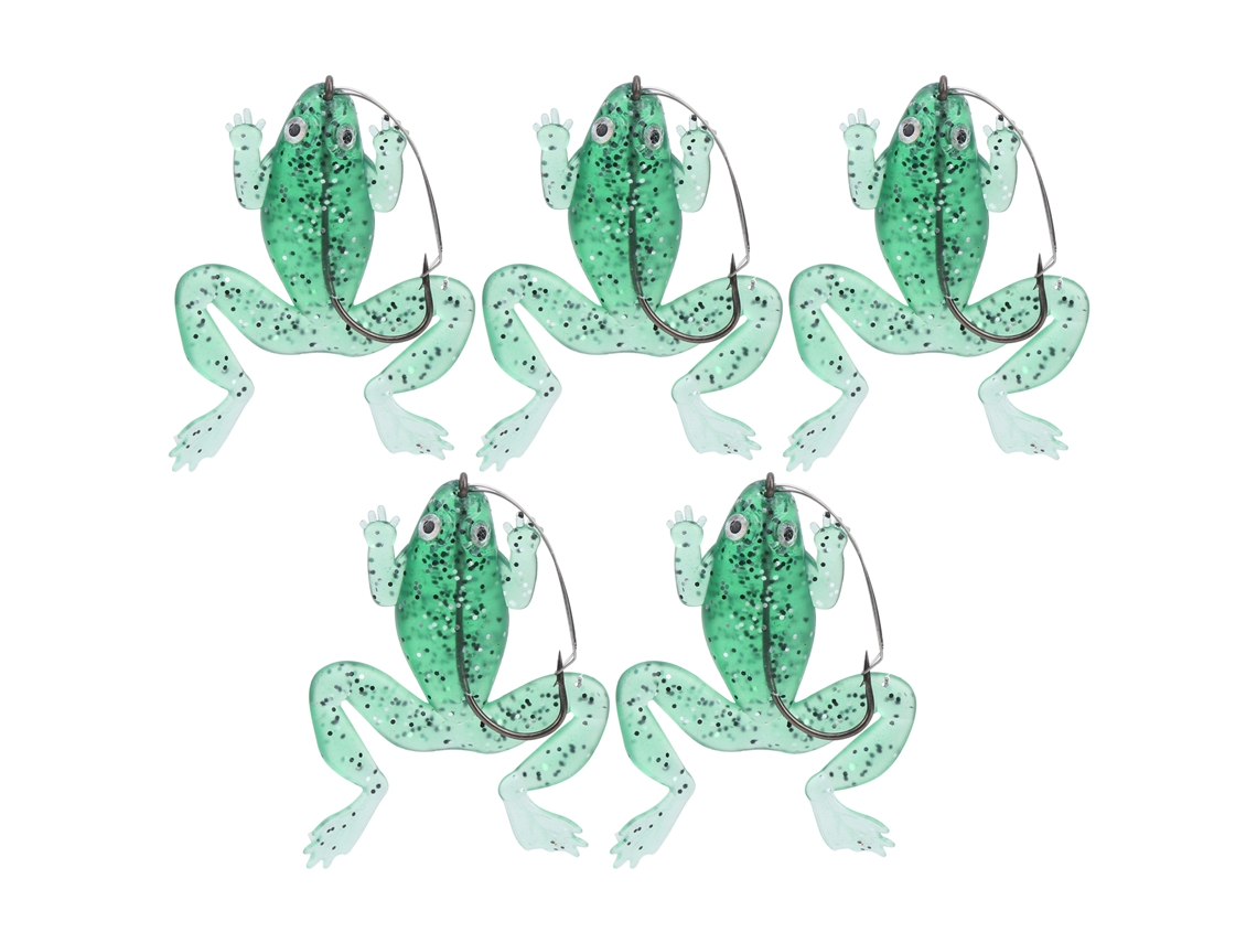 Danu26-5pcs Señuelo Suave Transparente Verde Con Anzuelo Simple Anticaída Para Pesca
