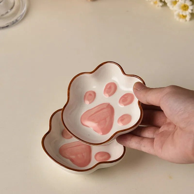 Platos De Cerámica Para Condimentos (2 X 3,5 Pulgadas), Platos Para Salsas Con Forma De Pata De Gato Y Pequeños Cuencos De Kétchup.