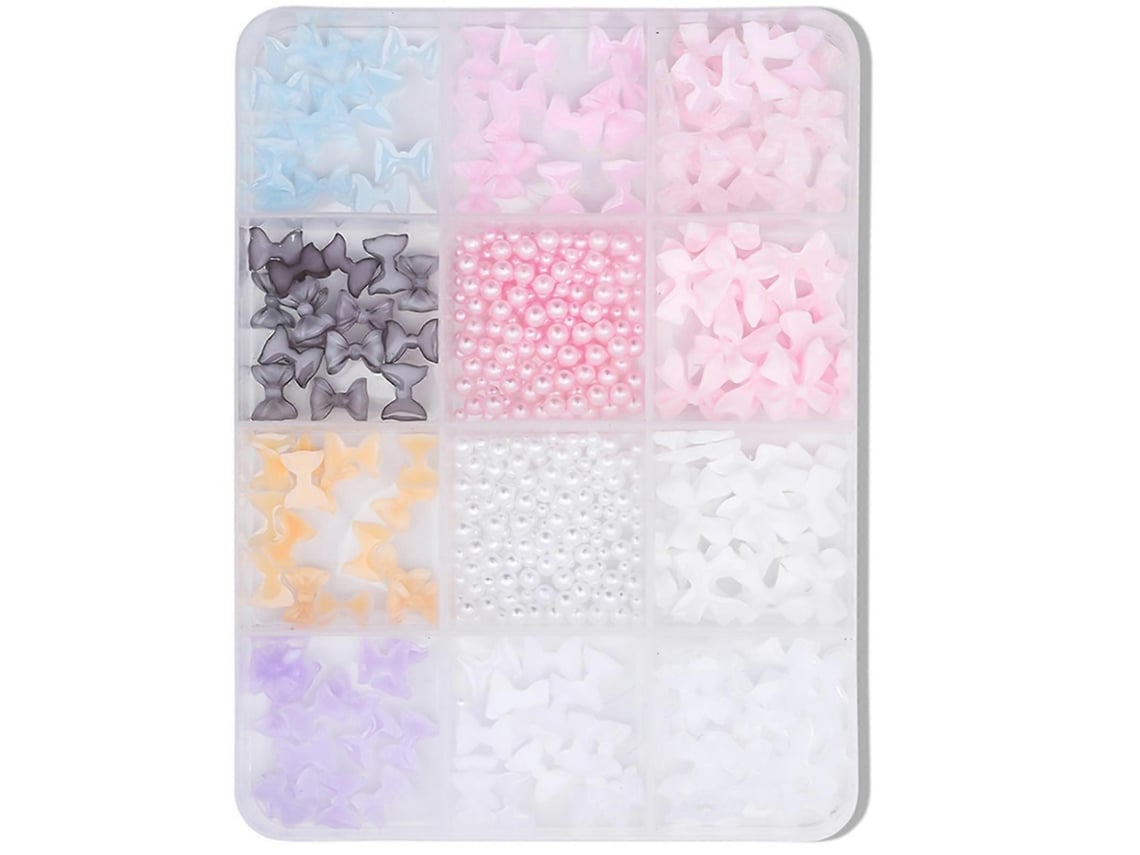 Colgantes para uñas con lazos 3D de 12 grados, colgantes para uñas con lazos de formas mixtas, perlas, resina, decoración de uñas acrílicas, Hengrongshen