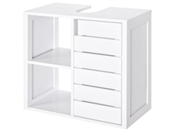 Armario De Baño Compacto De Pared Con 2 Estantes Abiertos Y 1 Estante Cerrado, Blanco, 60x30x54 Cm.