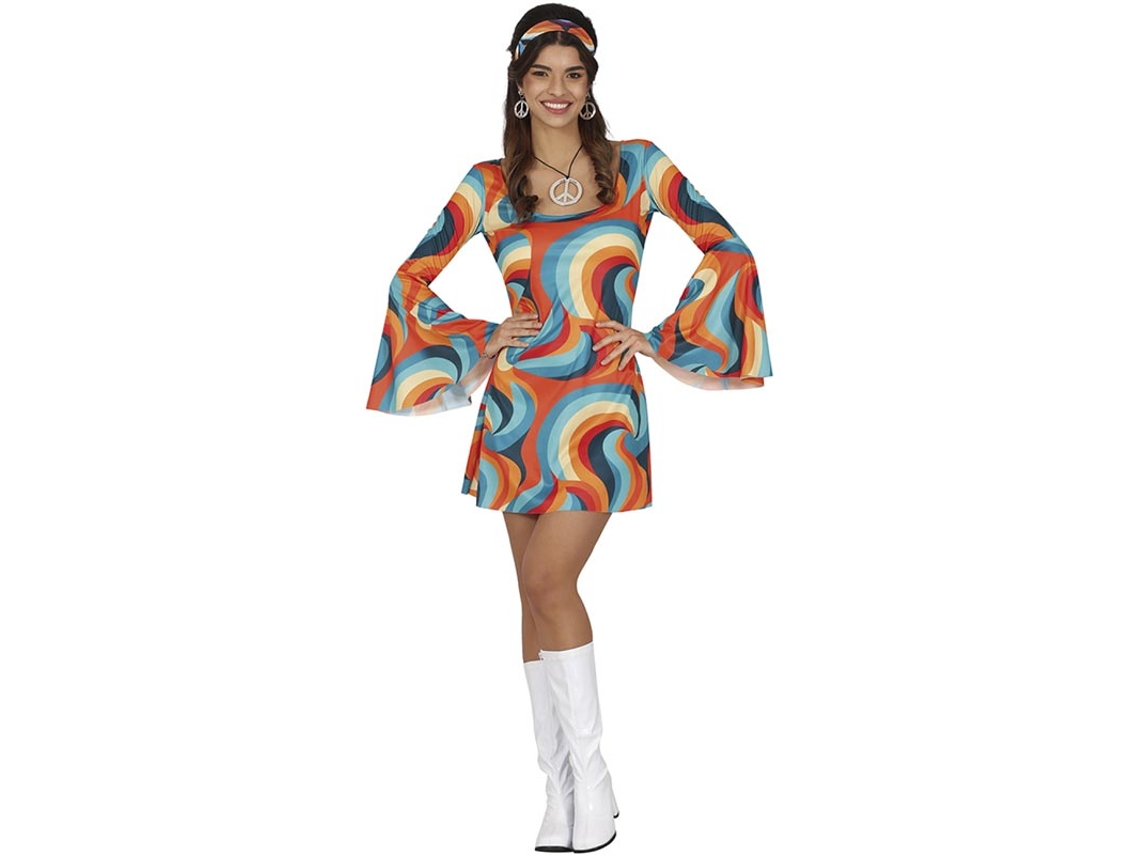 Disfraz de Años 70 curvas multicolor para mujer