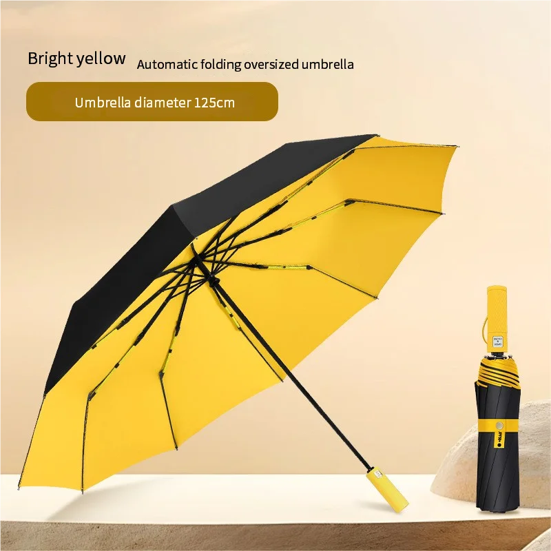 Sombrilla Plegable Extragrande De Doble Capa Y Triple Pliegue De 125 Cm Con Protección Solar De Vinilo (amarillo Brillante 10k)