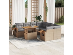 Conjunto de sofá de jardín de 9 piezas con cojines, mimbre sintético beige, Dkd Home Decor