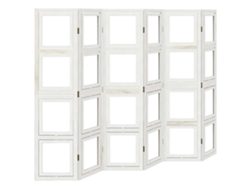 Biombo separador de ambientes, 6 paneles en madera de paulownia blanca con puerta para fotos Dec031060