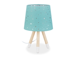 Candeeiro De Mesa Relaxdays Para Quarto Infantil, Abajur Com Estrelas, E14, Redondo Em Tecido, 40 Cm De Altura, Menta.