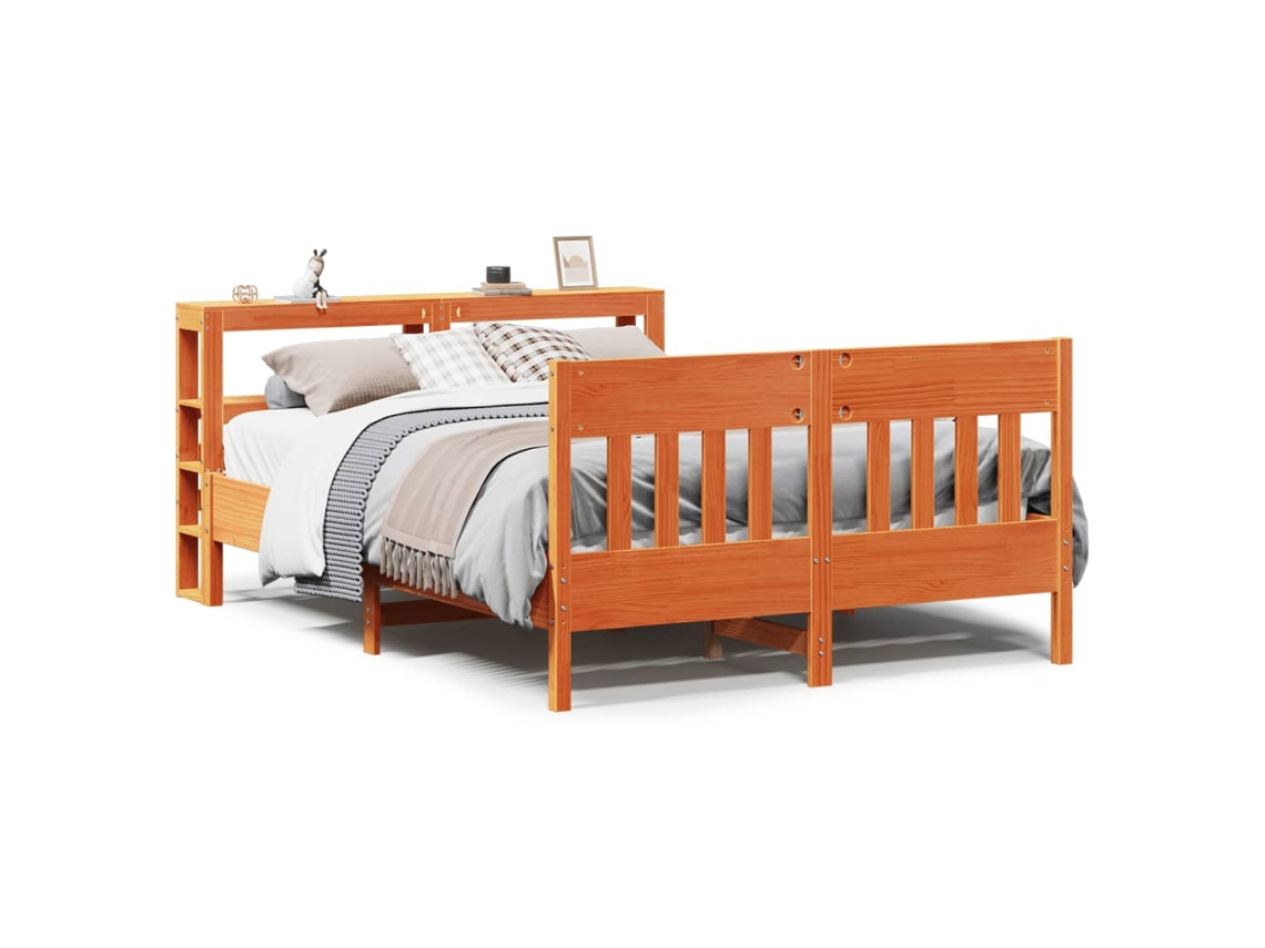 Estructura De Cama Sin Colchón Madera Maciza Marrón 135x190 Cm