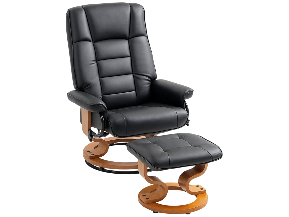 Sillón Relax, Reposapiés, Giratorio, Madera, 76x85x104cm, Negro