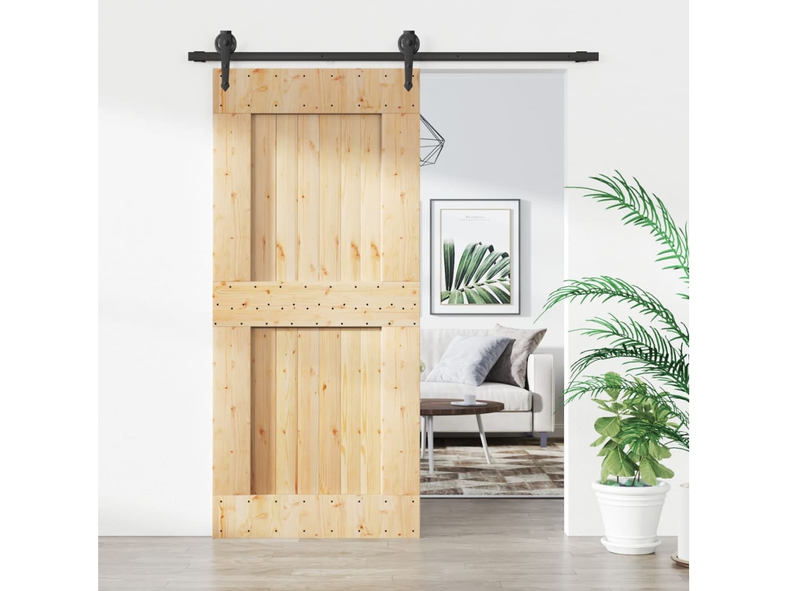 Puerta Corredera Con Herrajes Madera Maciza De Pino 90x210 Cm