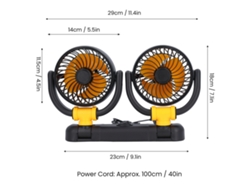 Ventilador de coche con dos cabezales orientables, 2 velocidades, rotación de 360°, motor sin escobillas, 12 V