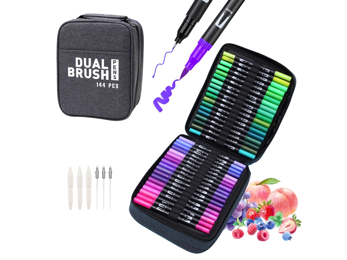 Juego de 144 rotuladores de doble punta Chrui con estuche