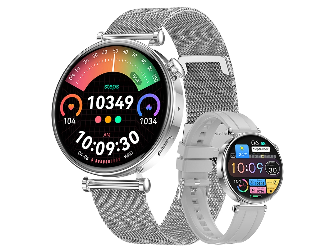 Reloj inteligente Mdug con pantalla AMOLED de 1,32 pulgadas (correa de acero plateada)