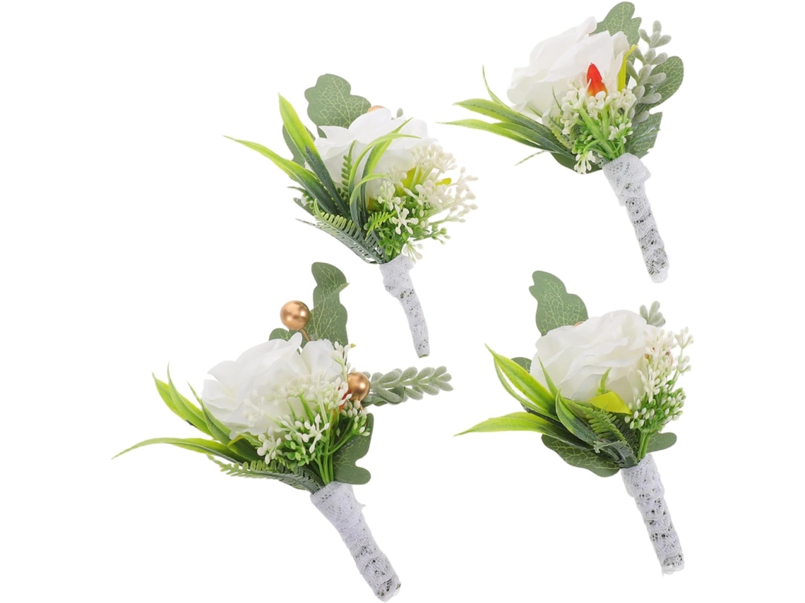 Conjunto De 4 Peças De Corsage Para Casamento Com Boutonnieres Artificiais Para Noivo E Damas De Honra.