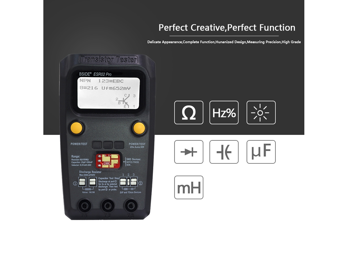 Probador De Transistores Digitales Multifuncionales: Diodo, Triodo, Resistencia, Capacitancia, Inductancia, Mosfet, Npn, Pnp, Triac, Detector Mos.