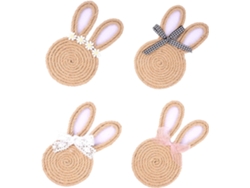 Juego 4 Posavasos Cuerda Yute Hechos Mano, Conejitos Pascua, Artículos Para Fiestas, Decoración