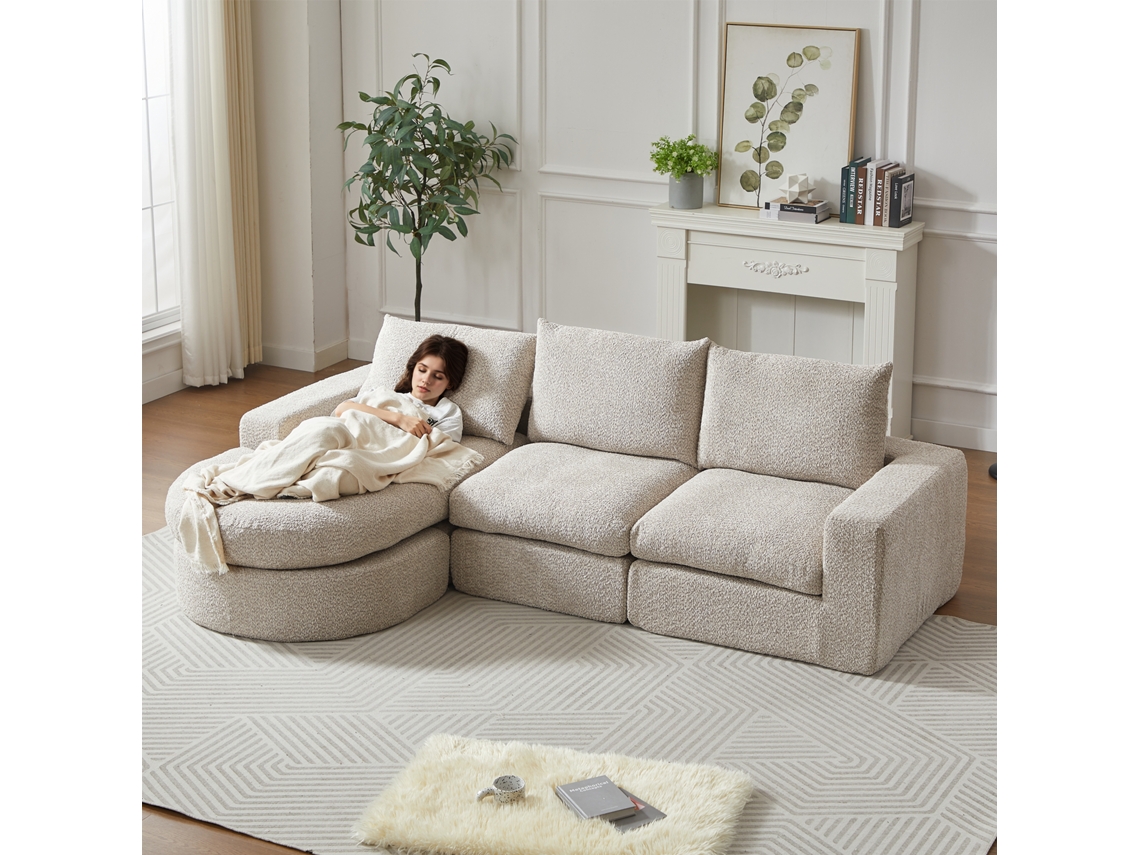 Sofá Chenilla Curvo Chaise Longue Comprimido Sin Estructura L Sin Montaje