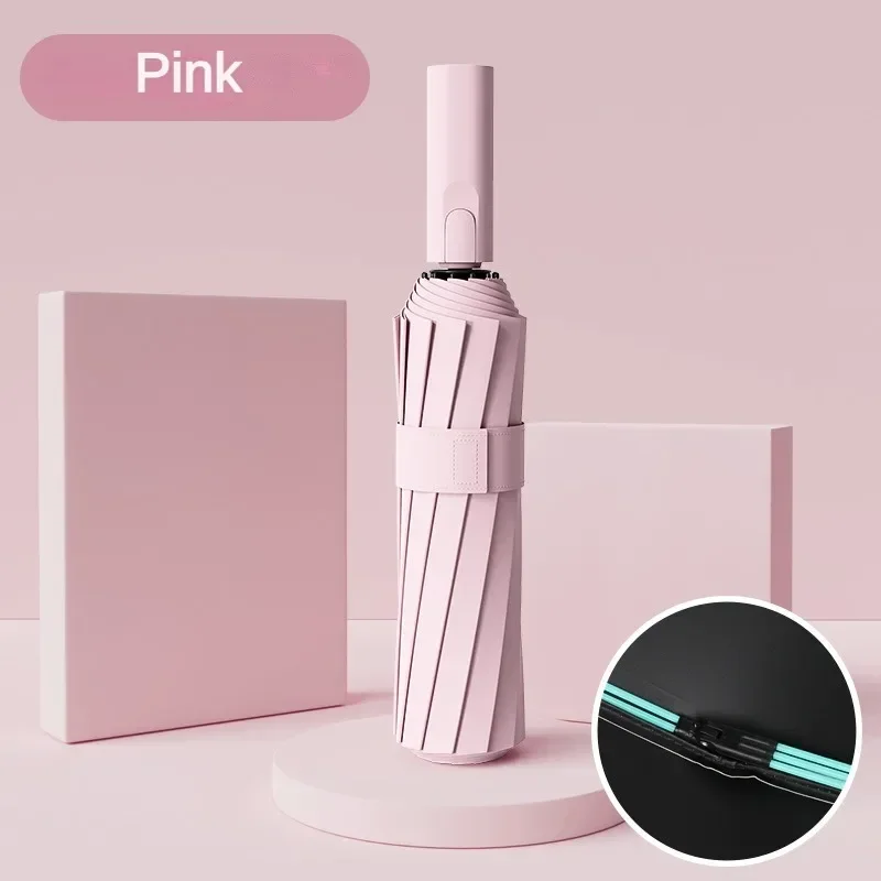 Paraguas Automático Plegable (rosa) Resistente Al Viento Con 60 Varillas Reforzadas De Fibra De Vidrio.