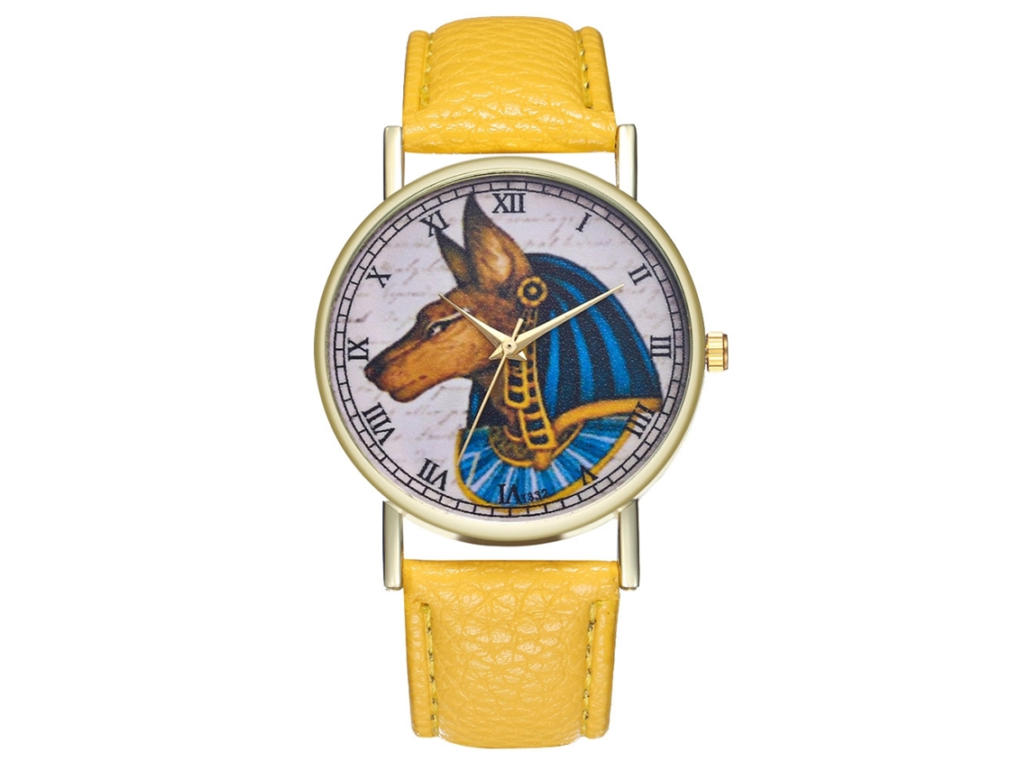 Reloj De Pulsera Unisex Egipcio Antiguo Con Correa De Cuero Sintético Amarillo.