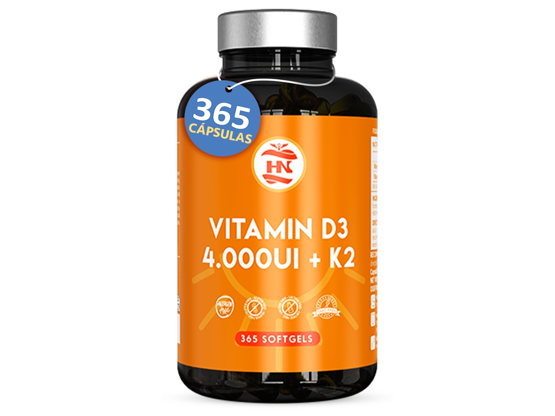 Vitamina D 365 Cápsulas de Vitamina D3 K2 Vitamina D altamente concentrada. Favorece la función inmunitaria y ósea 365 Cápsulas Hn (4000 UI)
