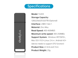 Unidad flash Thinkplus TU203 de 128 GB USB 3.1 Gen 1 compatible con Windows, macOS, Android y Linux.