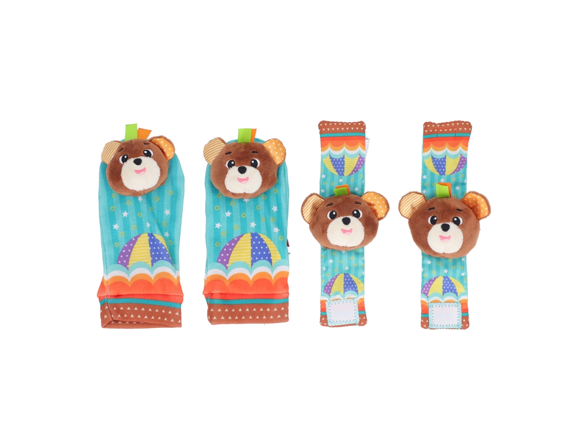 Conjunto de sonajero y pulsera para bebé con pies y coloridos diseños (modelo 2026)