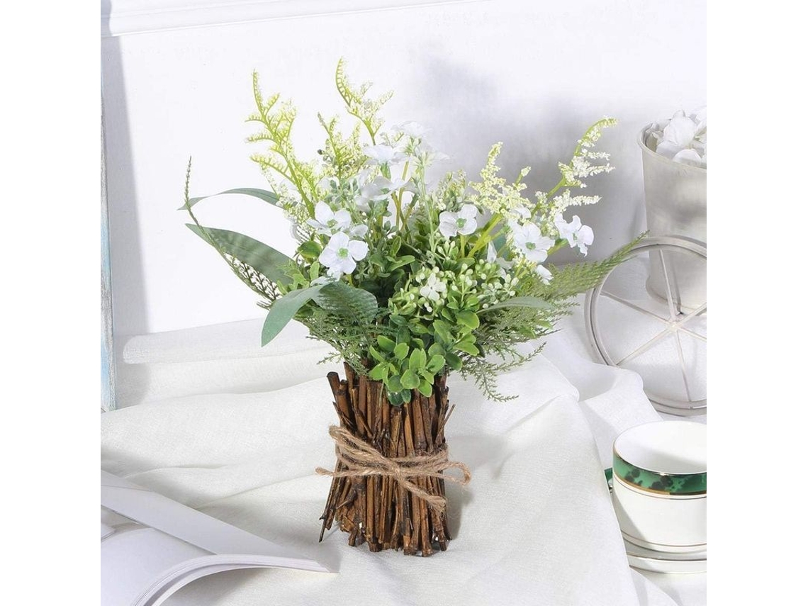 Planta Artificial De 28 Cm - Jarrón De Bambú Mixto, Decoración Del Hogar