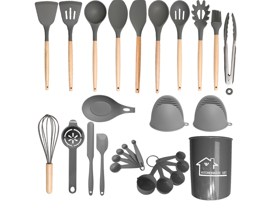28 Peças De Utensílios De Cozinha De Silicone Panelas Resistentes Ao Calor Cinza GERTIZ