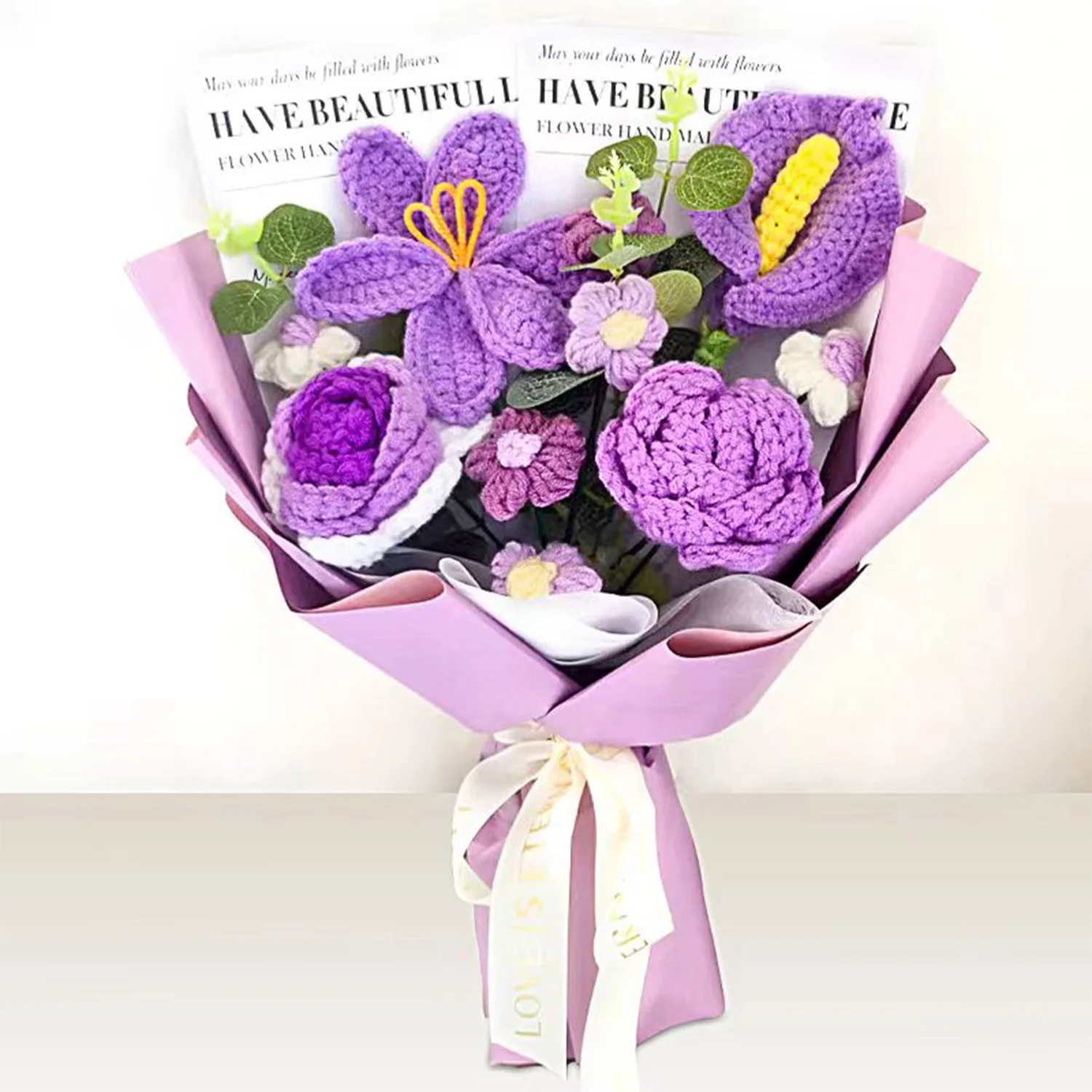 (morado) Ramo De Tulipanes Tejido A Mano, Ramo De Ganchillo Para Mujer, Ramo De Regalo