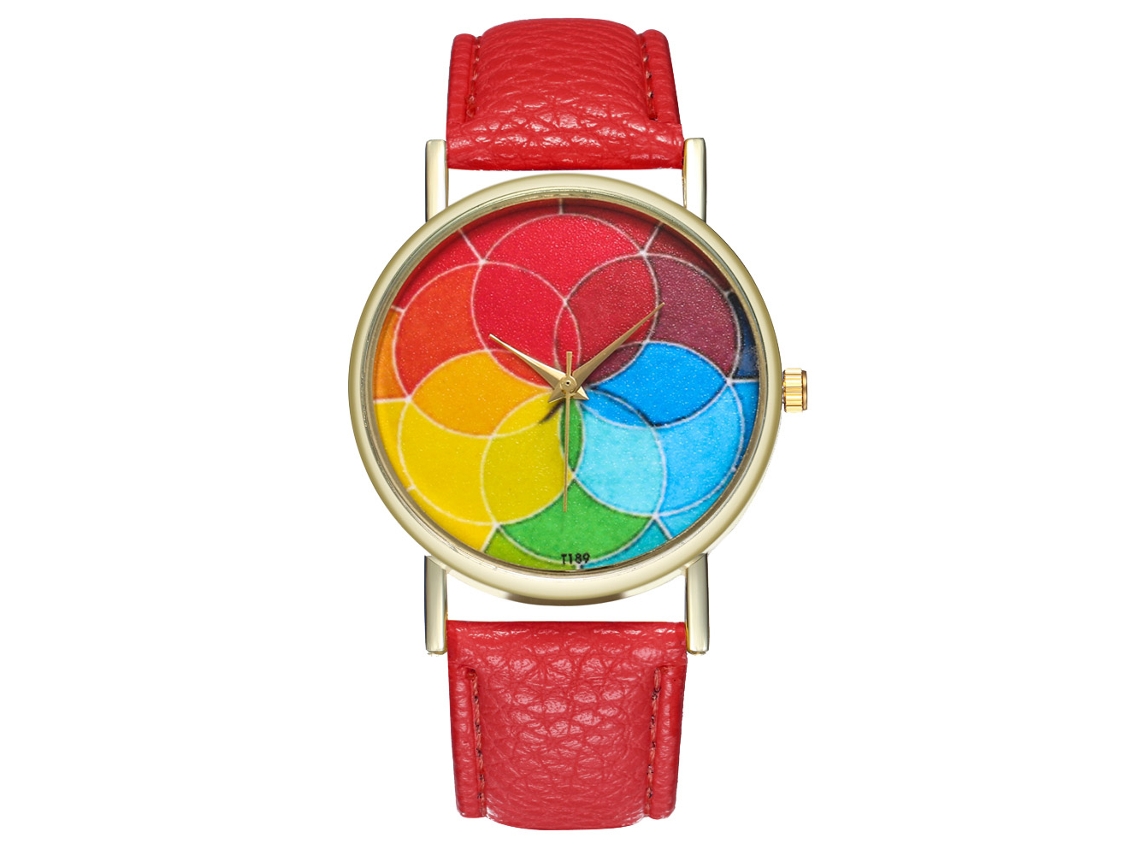 Reloj Casual De Moda Para Hombre Y Mujer De Cuarzo Con Correa De Cuero Rojo
