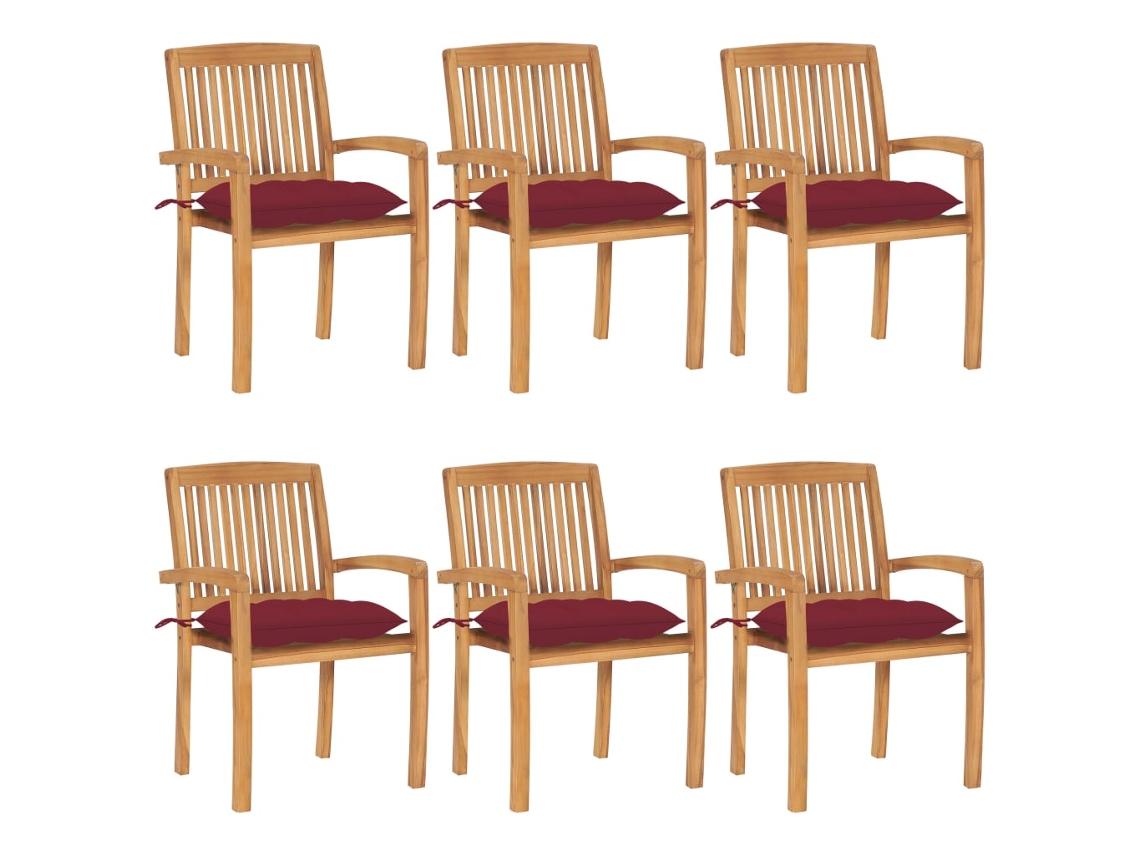 Sillas de jardín apilables DKD Home Decor de 6 piezas con cojines de teca maciza