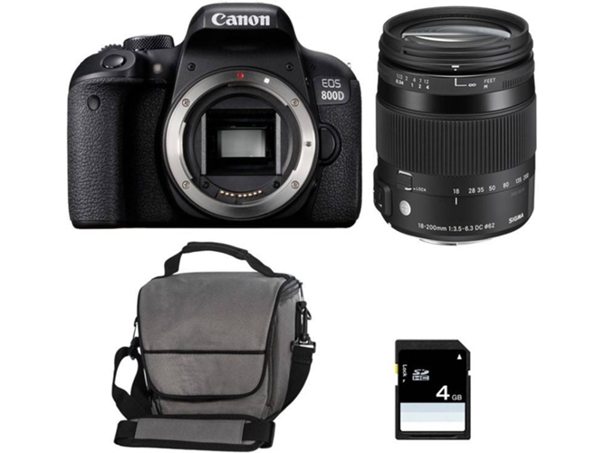 Kit Cámara Réflex CANON EOS 800D + Sigma 18-200 OS HSM + Bolsa + SD 4Go