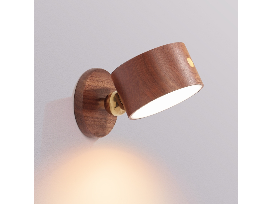 Lámpara De Pared Led, Funciona Con Pilas, Puerto De Carga Usb, Esfera Magnética Con Rotación De 360°, Color Marrón. Czhhmart