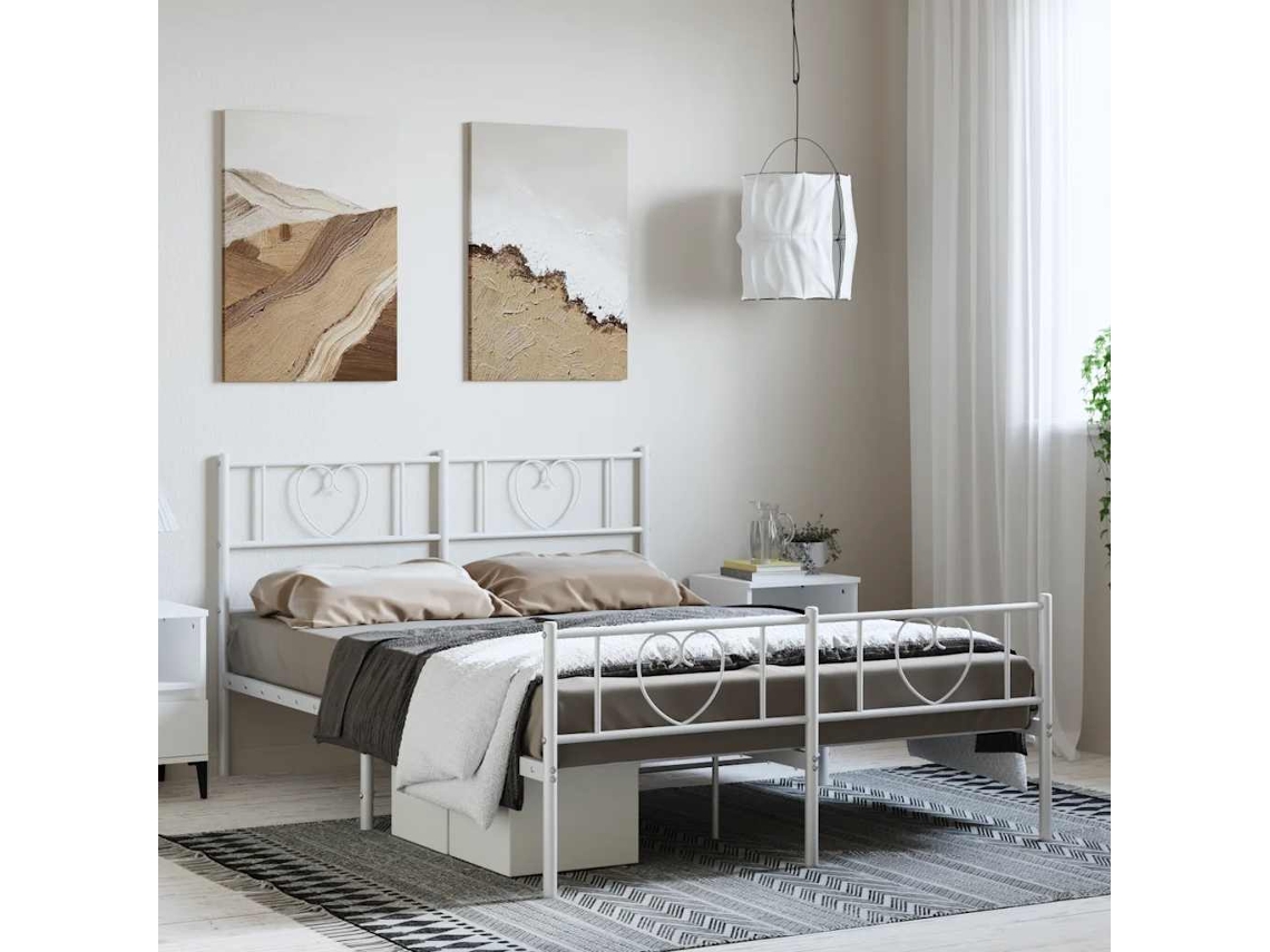 Estructura Cama Sin Colchón Con Estribo Metal Blanco 150x200 Cm