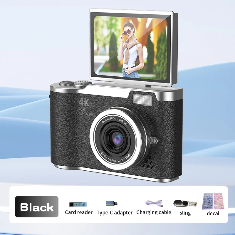 Cámara digital 4K de 48 MP, recargable, con pantalla de 2,4 pulgadas, ideal para principiantes. MDUG (negra)