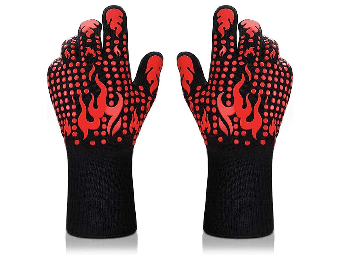 Par de guantes para barbacoa, guantes de silicona resistentes al calor hasta 750 °C, antiadherentes, para horno, cocina, horneado y corte.