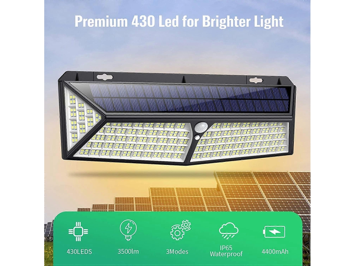 Rebe-luz Solar Exterior 430 Led 3500lm Ángulo 270 Sensor De Movimiento Ip65 Impermeable Fácil Instalación