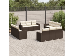Conjunto de sofá de jardín de 12 piezas con cojines de mimbre sintético marrón, Dkd Home Decor