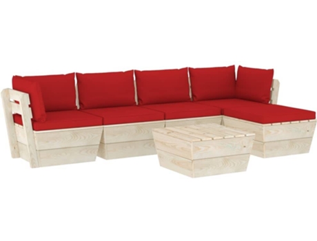 vidaXL Muebles de jardín de palets 6 piezas y cojines madera de abeto