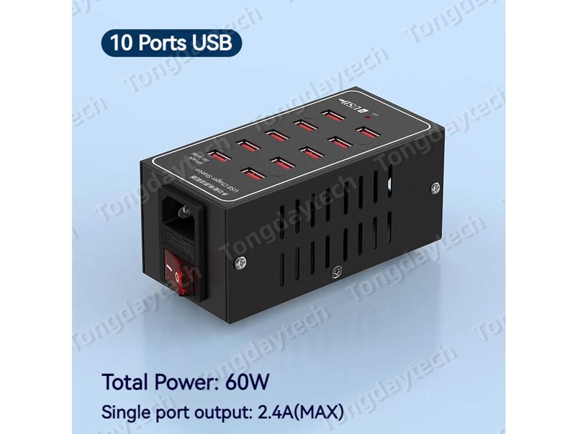 Cargador USB multifuncional con base de carga rápida MDUG (estándar UE, 10 puertos, 60 W)