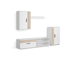 Salón modular con mueble TV en blanco artik y roble canadian 190 cm Lunet