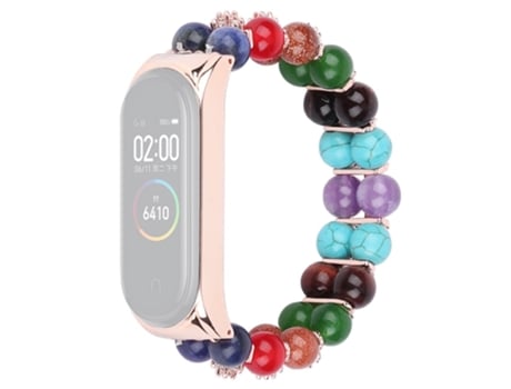 Correa metal + ágata piedra de colores decoración de cuentas de dos hileras para Xiaomi Mi Band 3/4 - vistoso